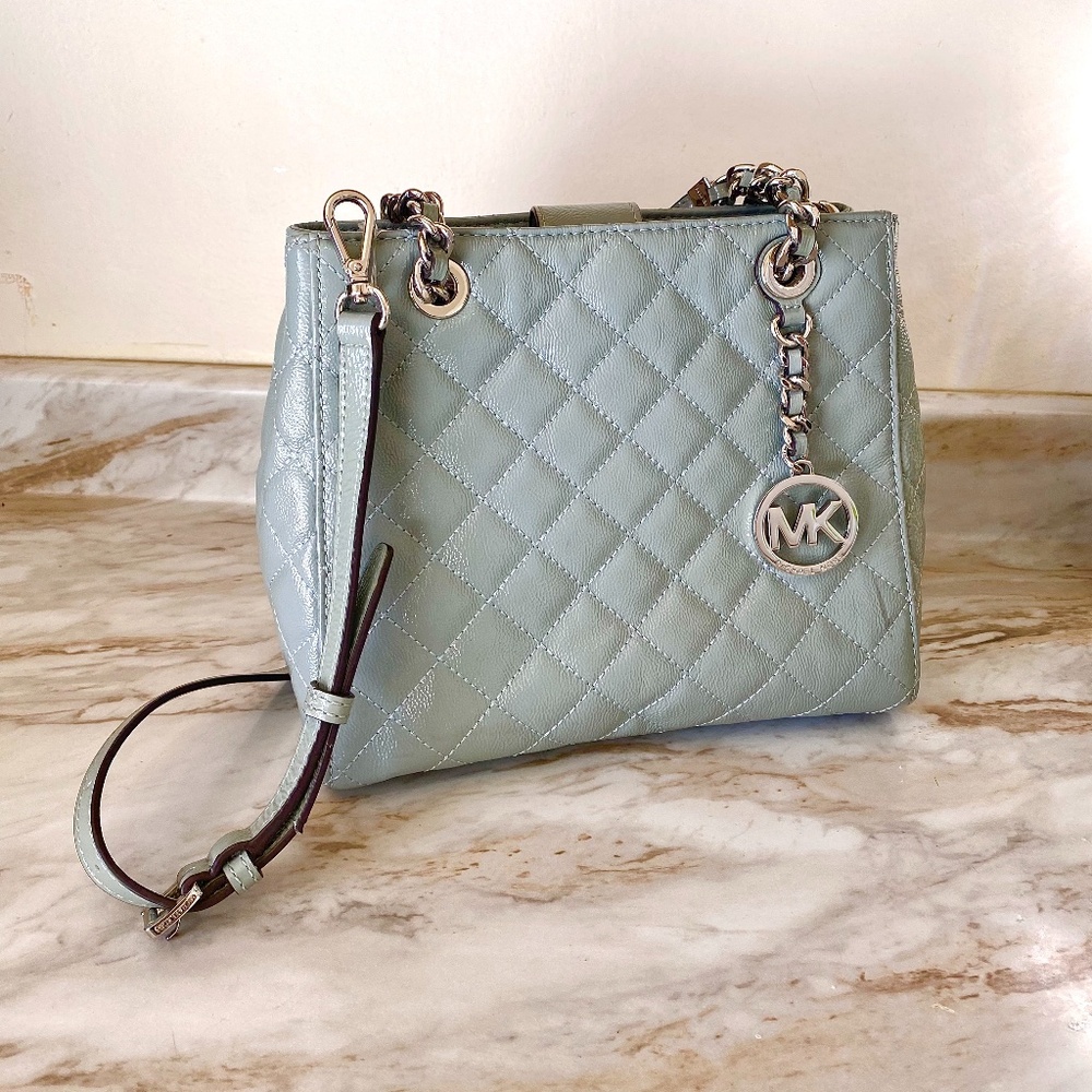 🪞 NEW MK patent leather quilted stitch small tote handbag by michael kors